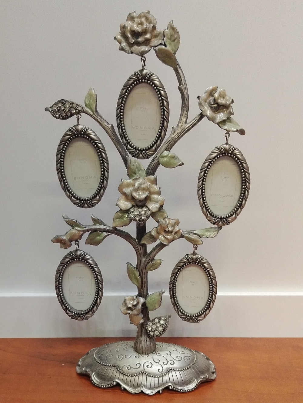 Sonoma Silver Floral Tree Photo Frame with Cream Flowers and Green Leaves